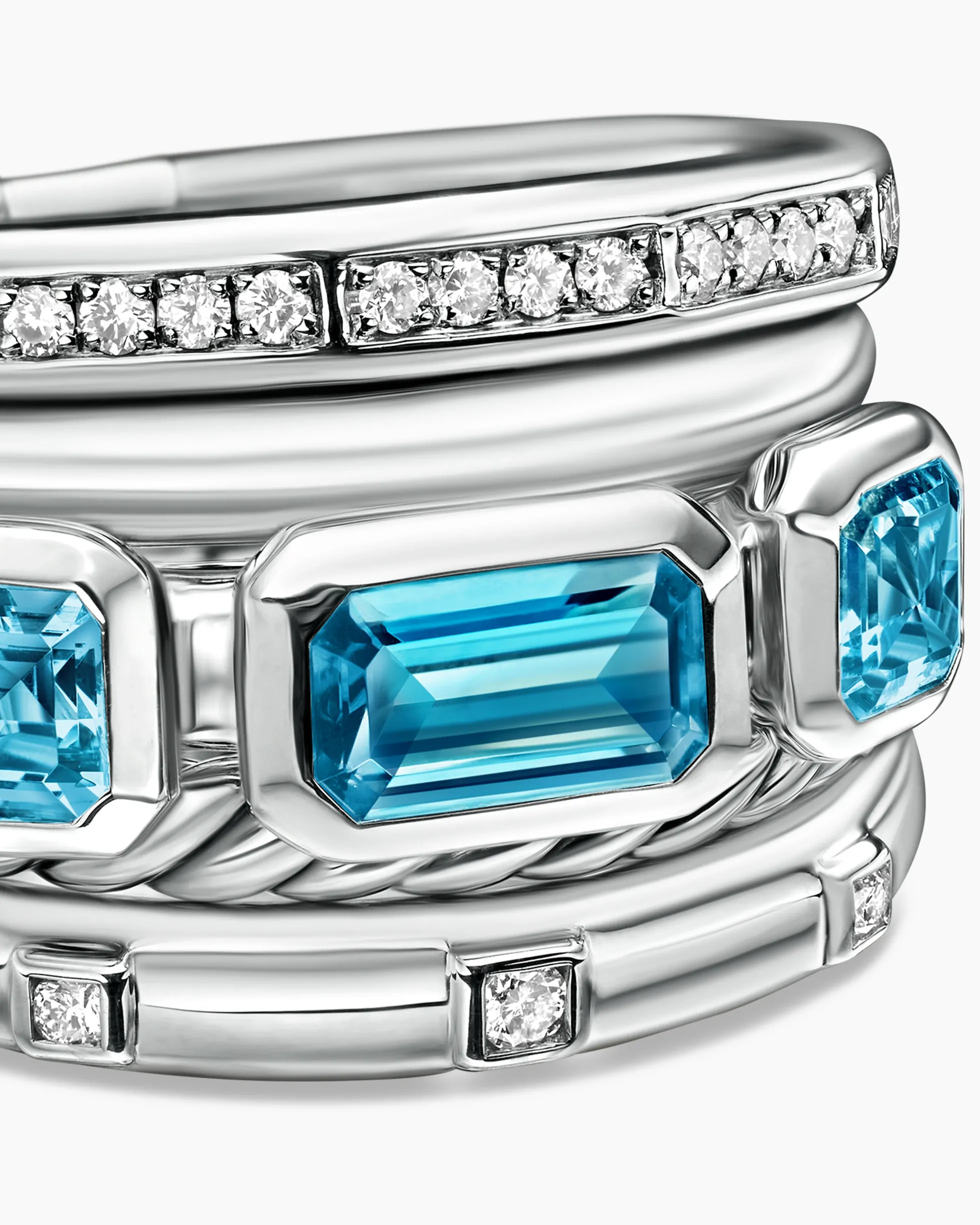 Stax Five Row Ring Sterling Silver with Hampton Blue Topaz and Diamonds, 15mm