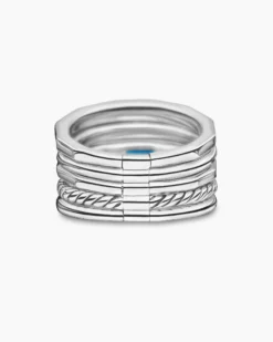 Stax Five Row Ring Sterling Silver with Hampton Blue Topaz and Diamonds, 15mm