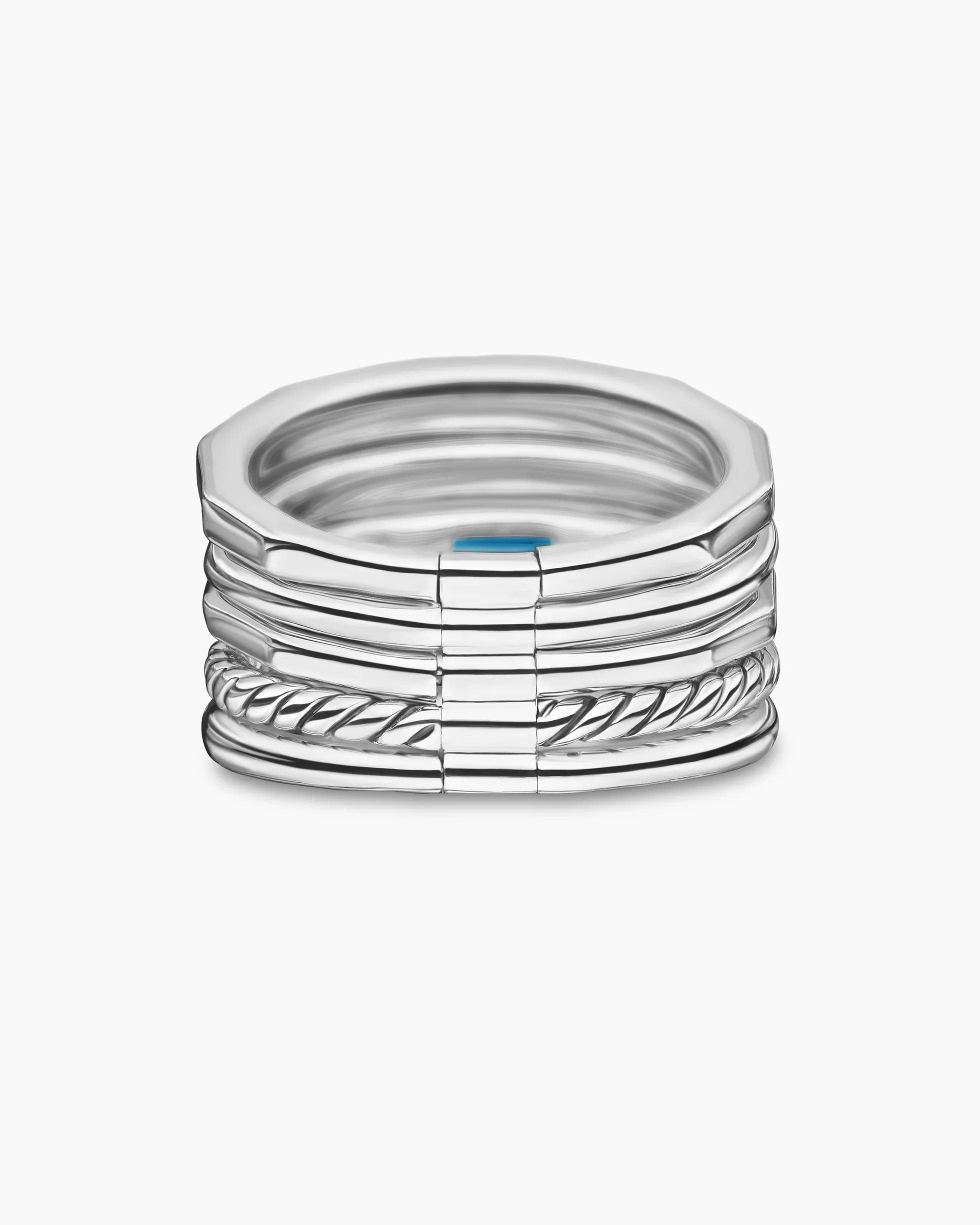 Stax Five Row Ring Sterling Silver with Hampton Blue Topaz and Diamonds, 15mm