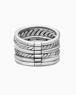 Stax Six Row Ring Sterling Silver with Diamonds, 16mm