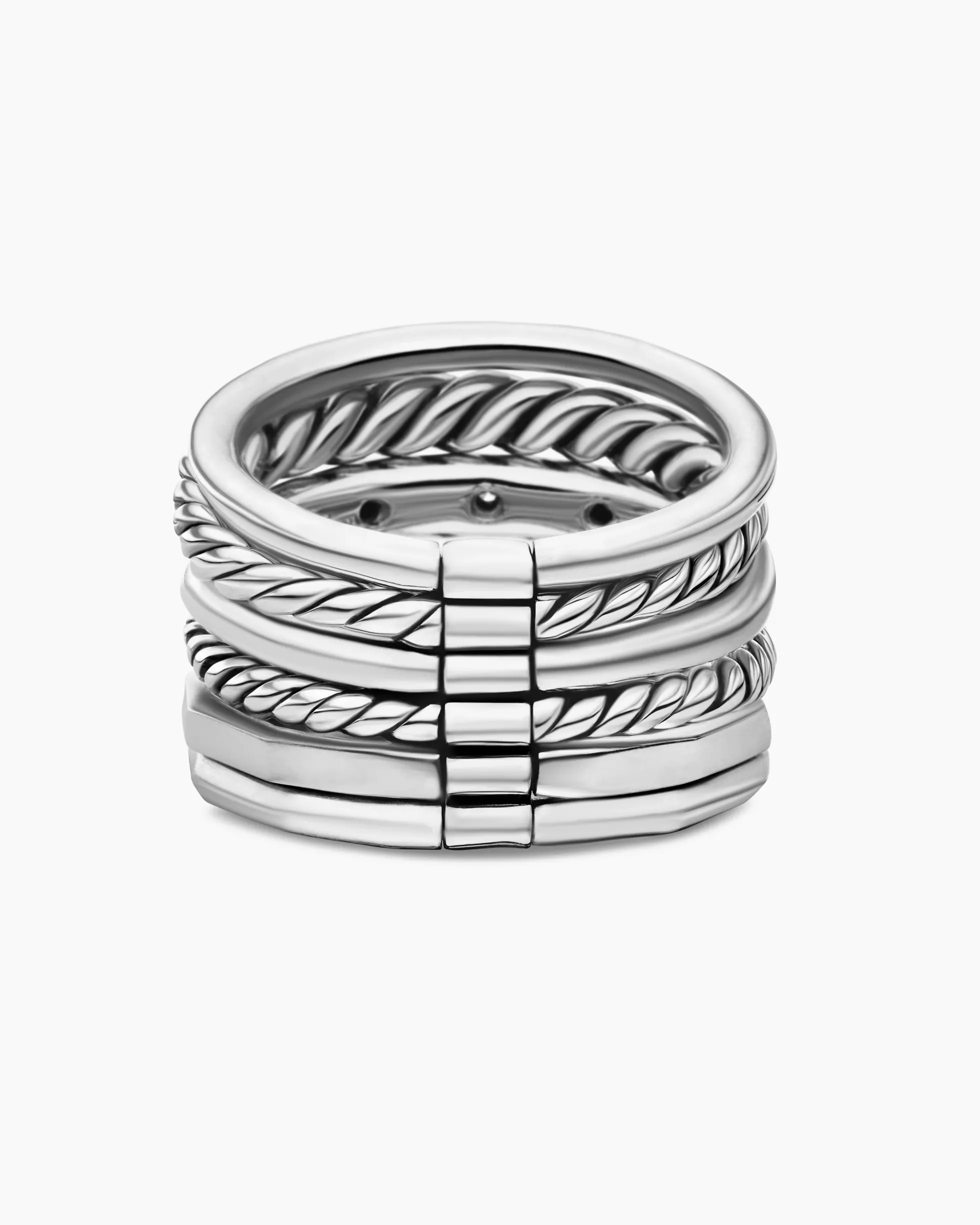 Stax Six Row Ring Sterling Silver with Diamonds, 16mm