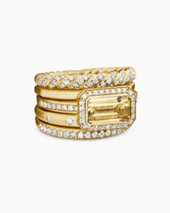 Stax Statement Ring 18K Yellow Gold with Champagne Citrine and Diamonds, 14mm