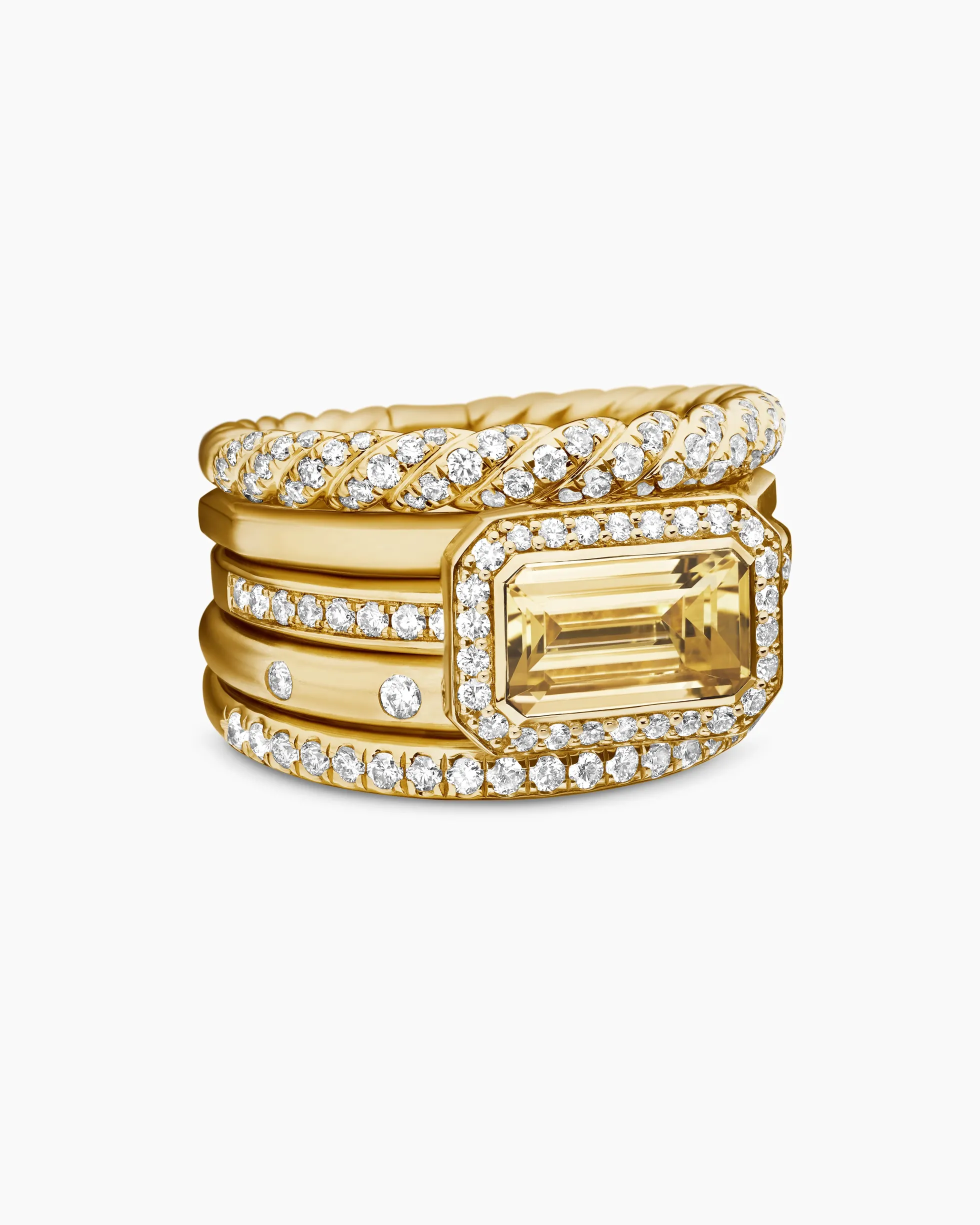 Stax Statement Ring 18K Yellow Gold with Champagne Citrine and Diamonds, 14mm