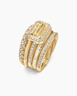 Stax Statement Ring 18K Yellow Gold with Champagne Citrine and Diamonds, 14mm