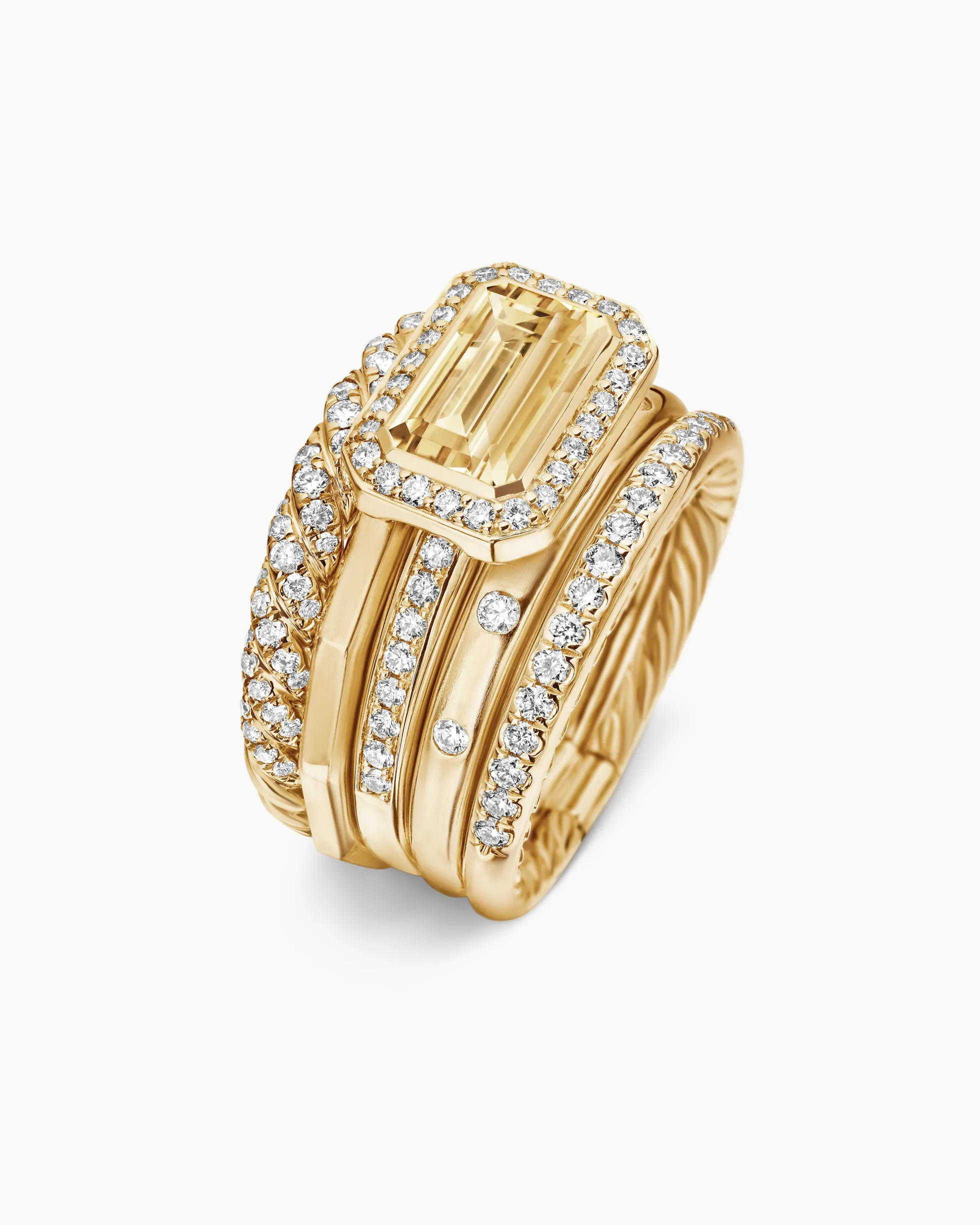 Stax Statement Ring 18K Yellow Gold with Champagne Citrine and Diamonds, 14mm