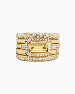 Stax Statement Ring 18K Yellow Gold with Champagne Citrine and Diamonds, 14mm