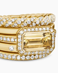 Stax Statement Ring 18K Yellow Gold with Champagne Citrine and Diamonds, 14mm