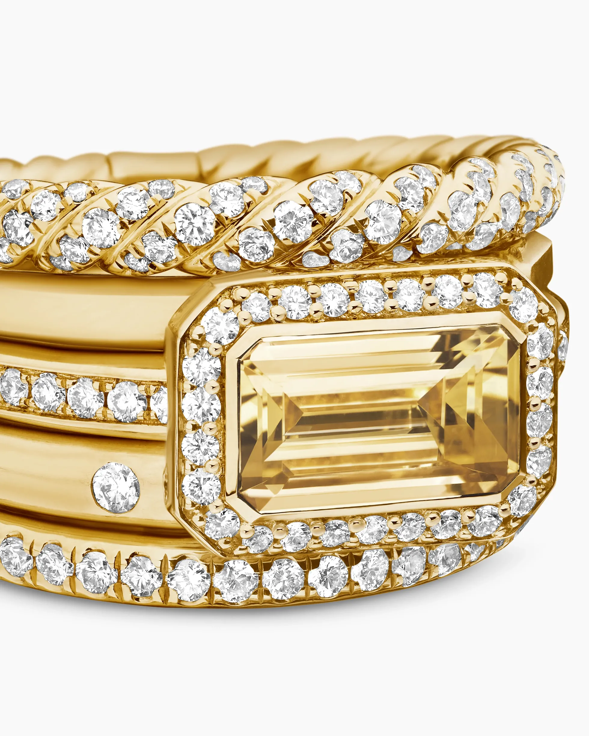 Stax Statement Ring 18K Yellow Gold with Champagne Citrine and Diamonds, 14mm