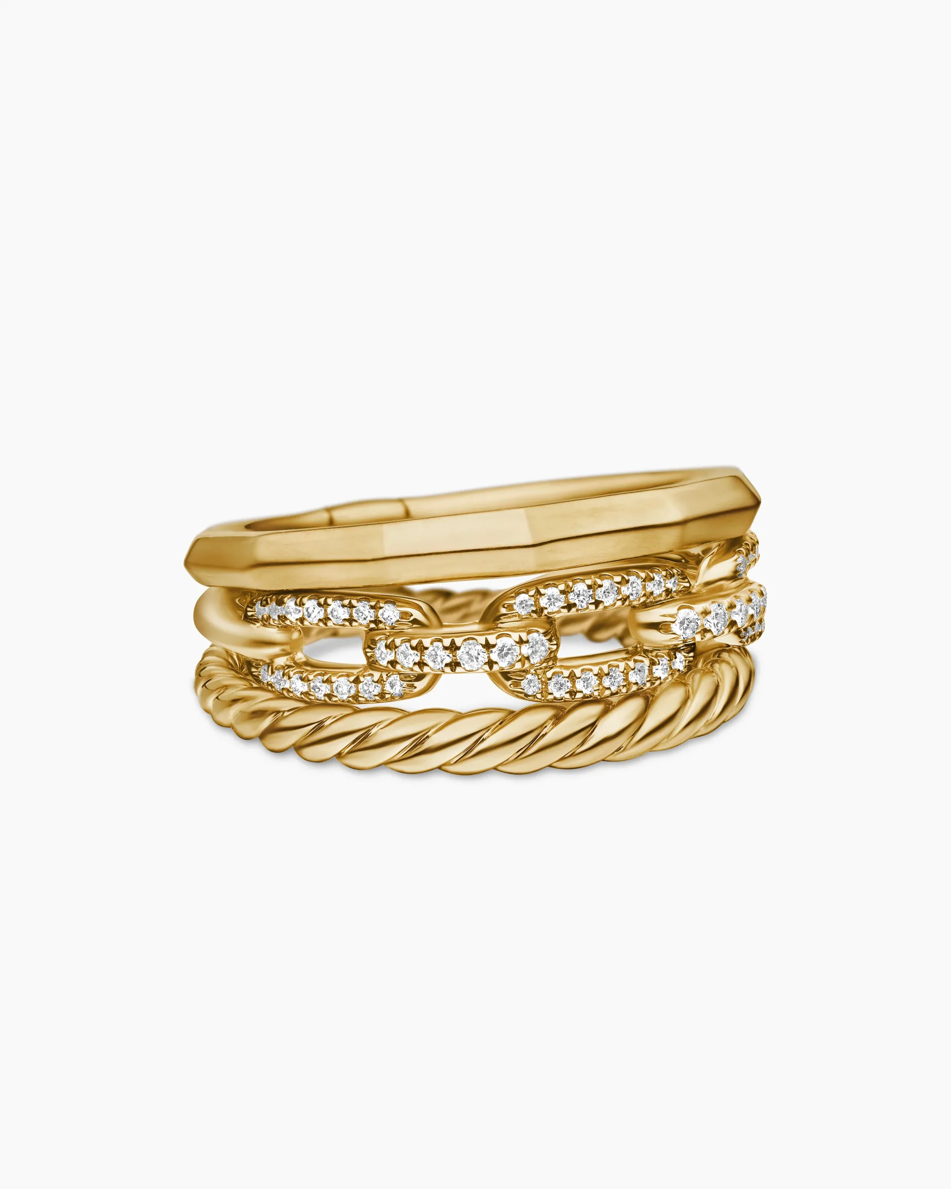 Stax Three Row Ring 18K Yellow Gold with Diamonds, 9.5mm
