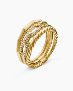 Stax Three Row Ring 18K Yellow Gold with Diamonds, 9.5mm