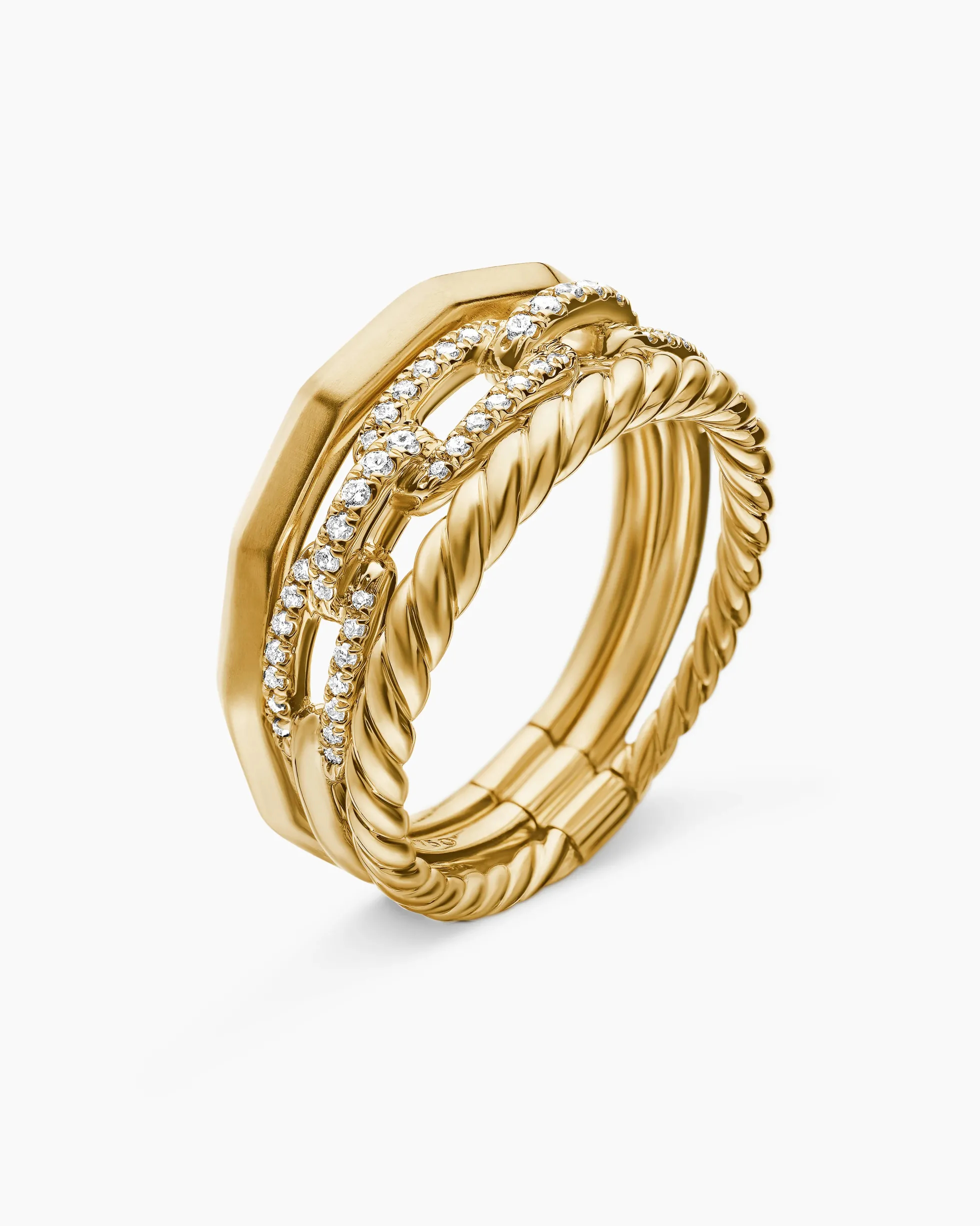 Stax Three Row Ring 18K Yellow Gold with Diamonds, 9.5mm