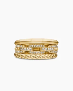 Stax Three Row Ring 18K Yellow Gold with Diamonds, 9.5mm