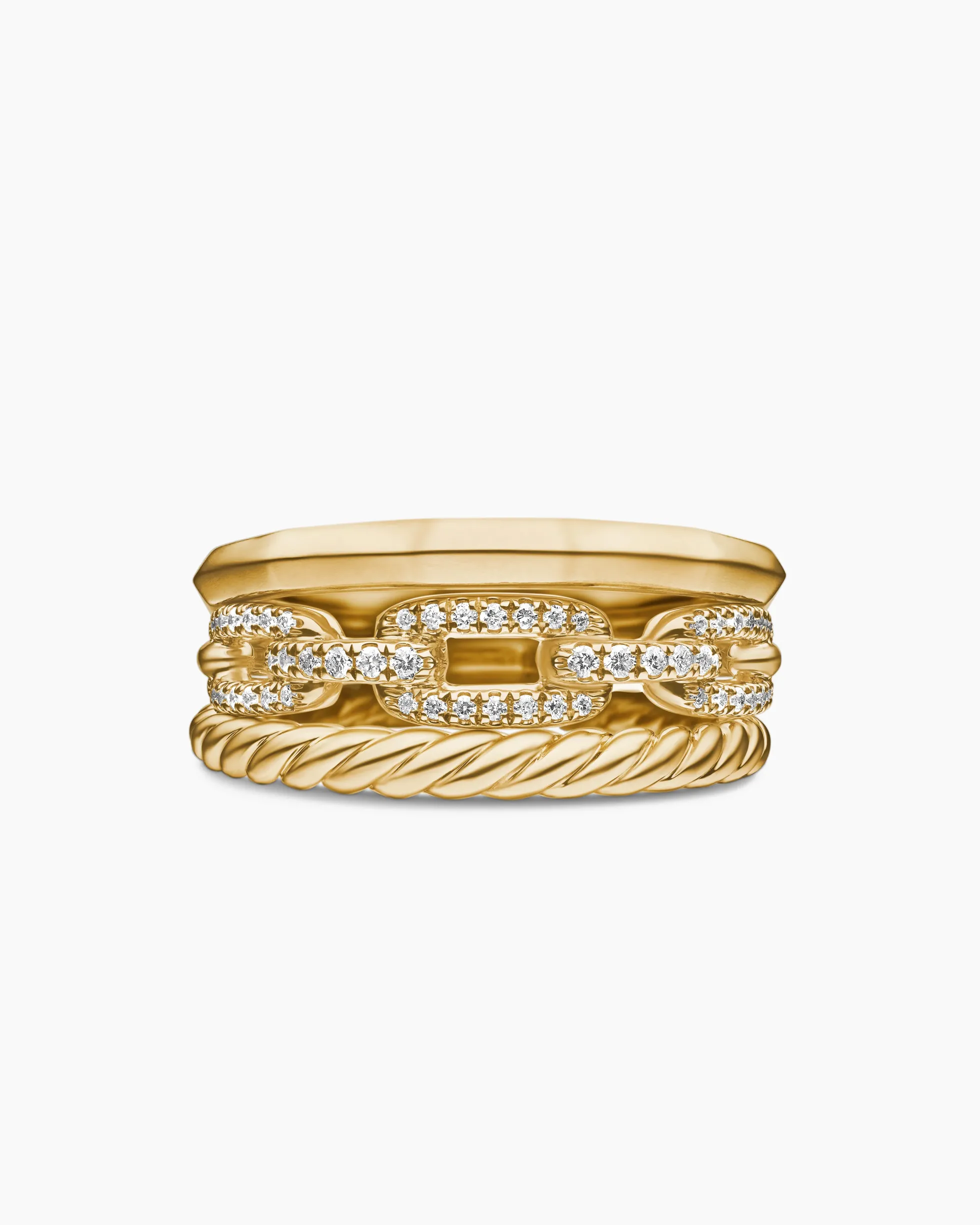 Stax Three Row Ring 18K Yellow Gold with Diamonds, 9.5mm