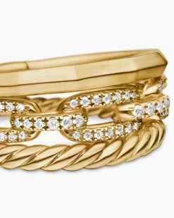 Stax Three Row Ring 18K Yellow Gold with Diamonds, 9.5mm