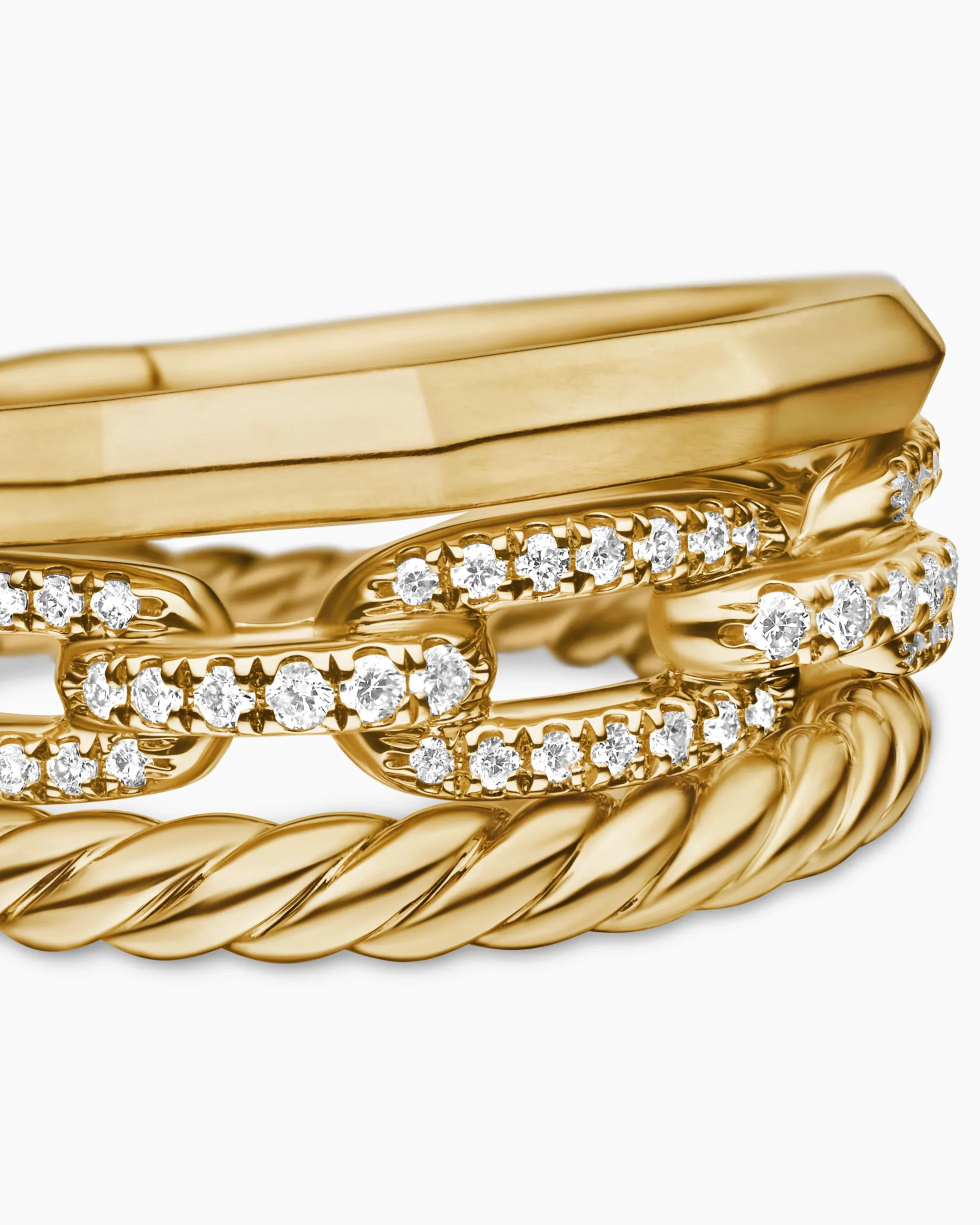 Stax Three Row Ring 18K Yellow Gold with Diamonds, 9.5mm