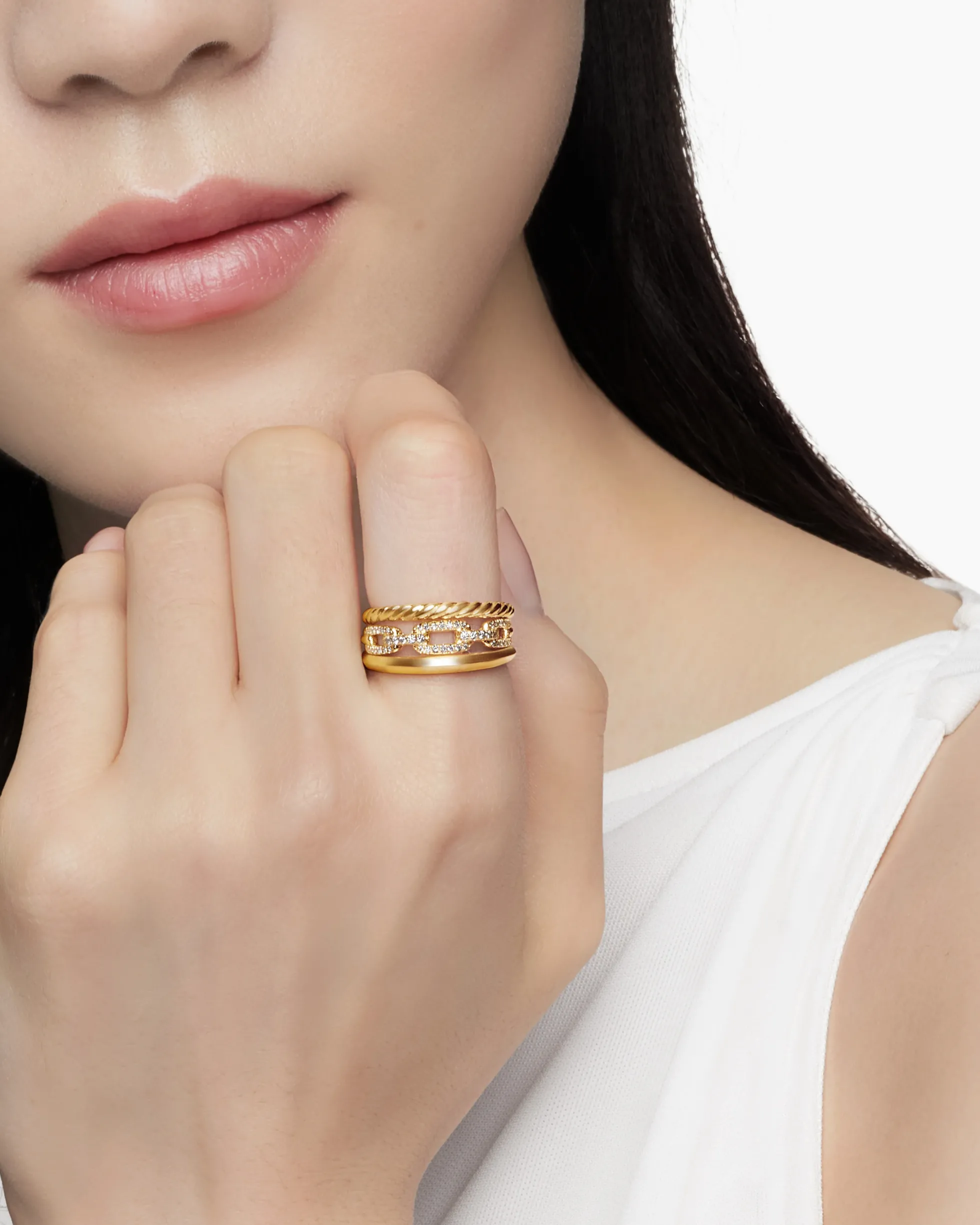Stax Three Row Ring 18K Yellow Gold with Diamonds, 9.5mm