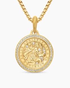 St. Christopher Amulet 18K Yellow Gold with Diamonds, 28.5mm