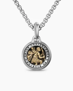 St. Christopher Amulet Sterling Silver with 14K Yellow Gold, 21.2mm