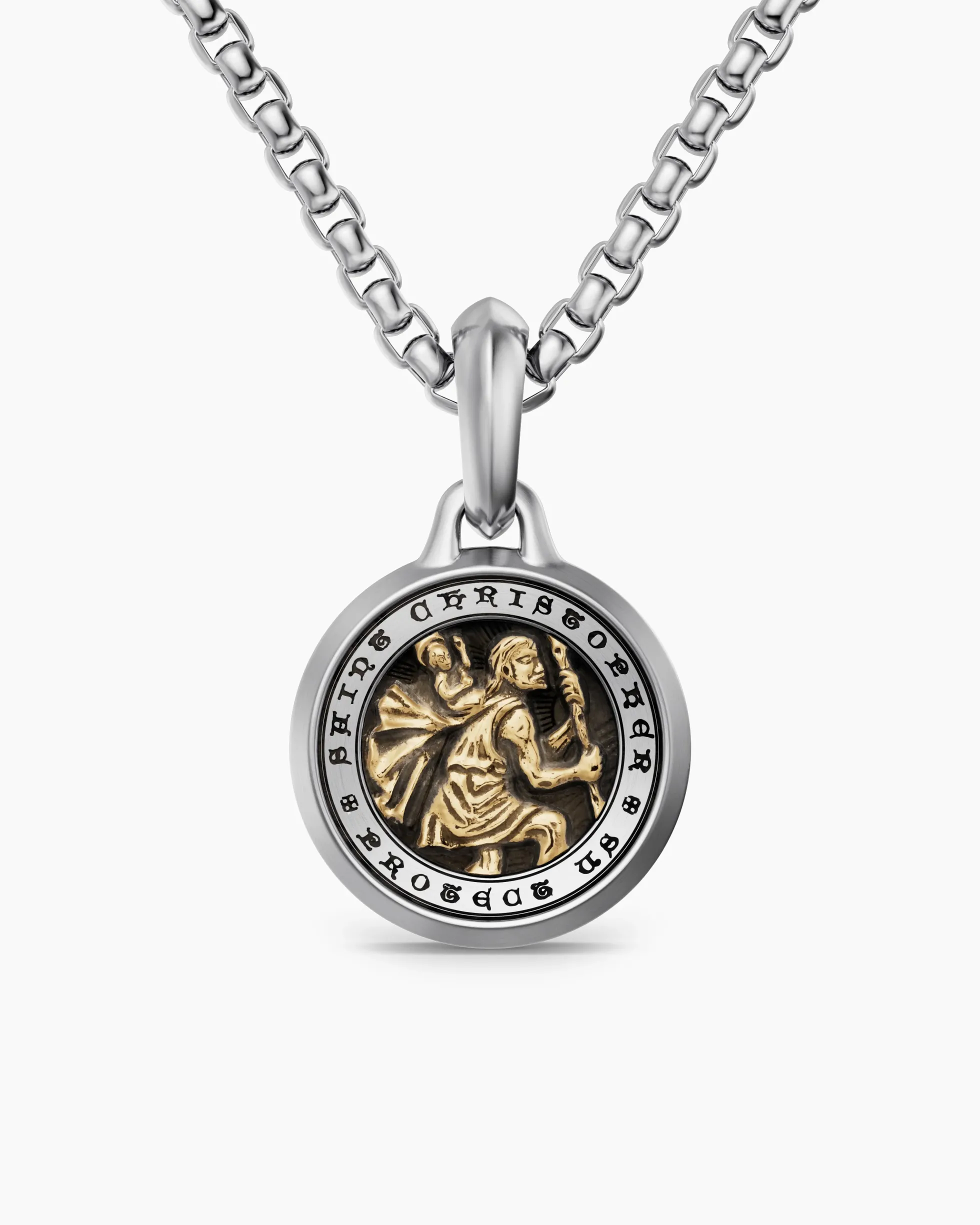 St. Christopher Amulet Sterling Silver with 14K Yellow Gold, 21.2mm