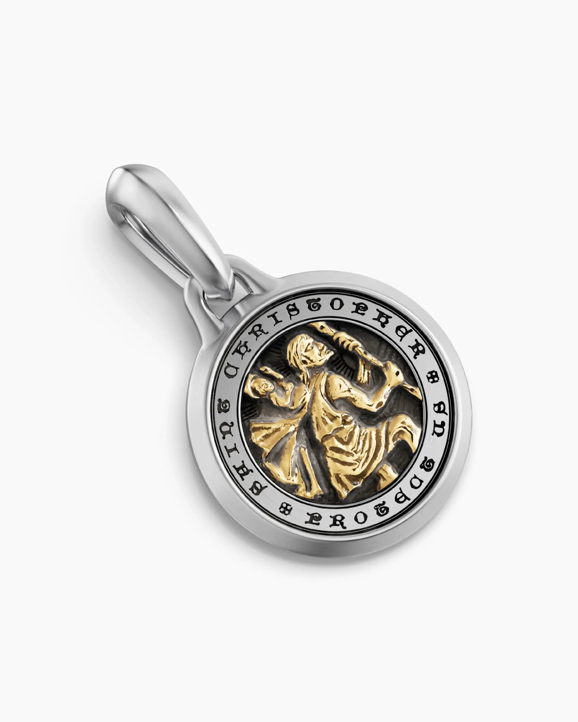 St. Christopher Amulet Sterling Silver with 14K Yellow Gold, 21.2mm