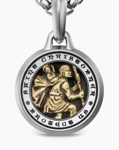 St. Christopher Amulet Sterling Silver with 14K Yellow Gold, 21.2mm