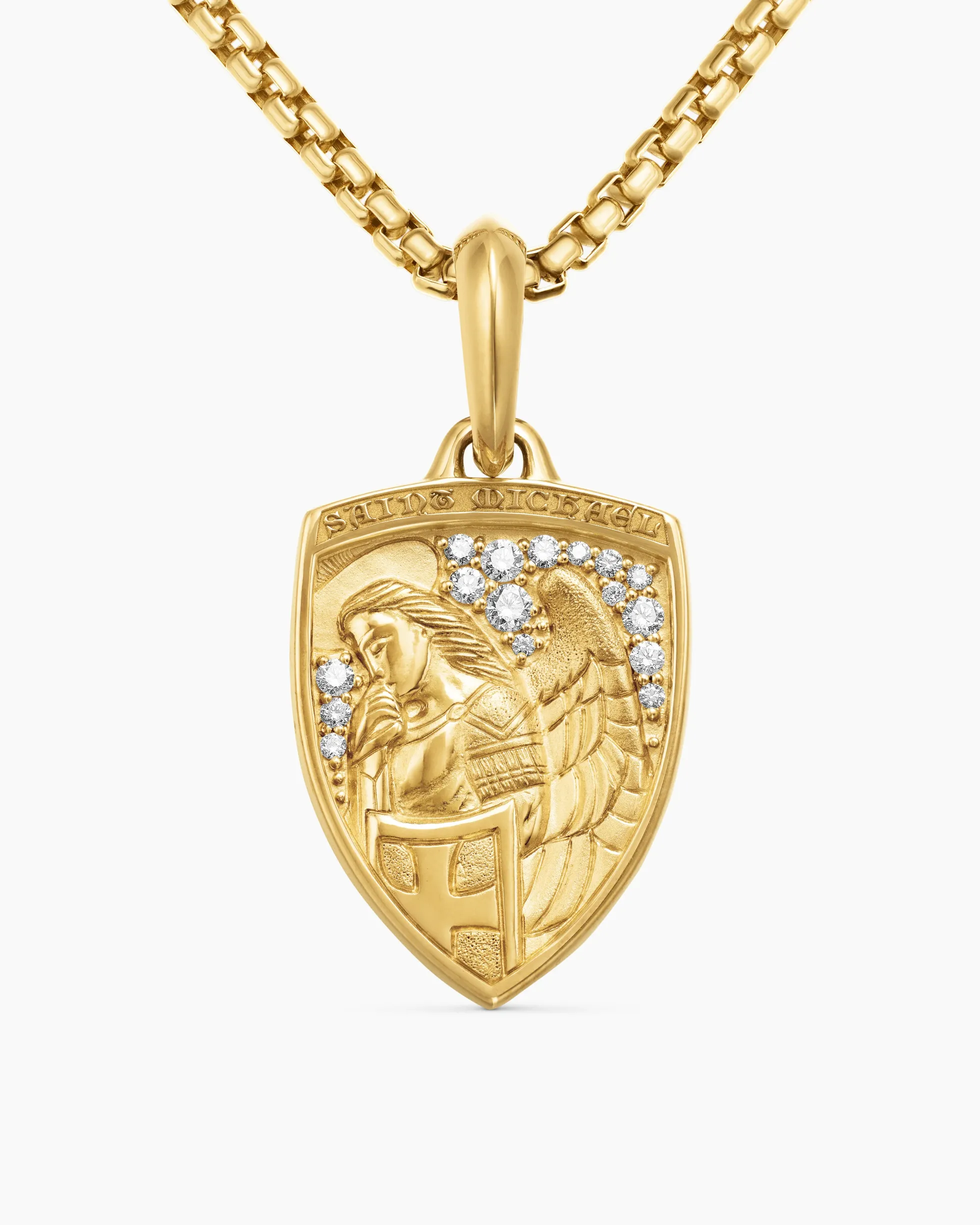 St. Michael Amulet 18K Yellow Gold with Diamonds, 26mm