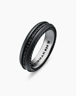 Streamline® Band Ring Black Titanium with Black Diamonds, 6mm