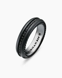Streamline® Band Ring Black Titanium with Black Diamonds, 6mm