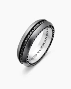 Streamline® Band Ring Grey Titanium with Black Diamonds, 6mm
