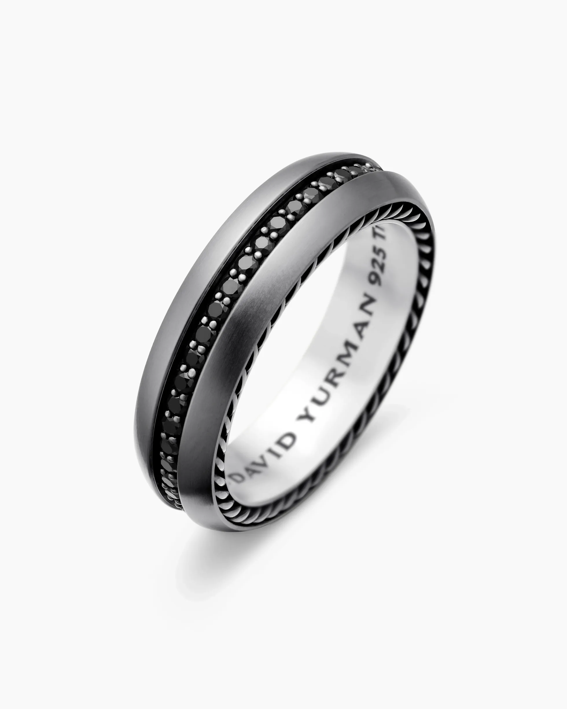 Streamline® Band Ring Grey Titanium with Black Diamonds, 6mm
