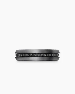 Streamline® Band Ring Grey Titanium with Black Diamonds, 6mm