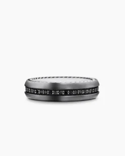 Streamline® Band Ring Grey Titanium with Black Diamonds, 6mm