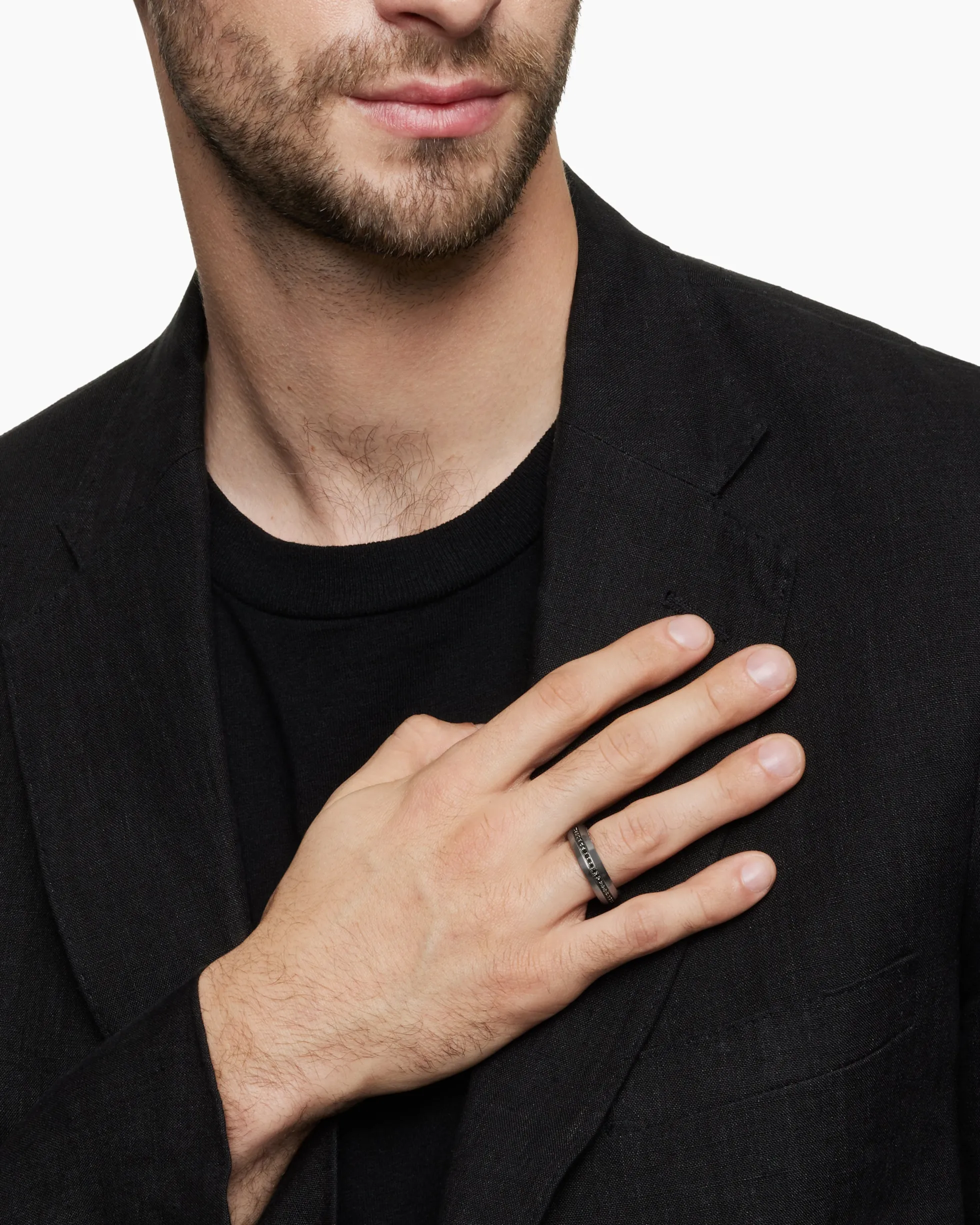 Streamline® Band Ring Grey Titanium with Black Diamonds, 6mm