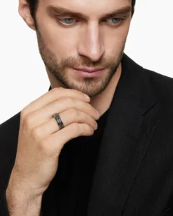 Streamline® Band Ring Grey Titanium with Black Diamonds, 6mm