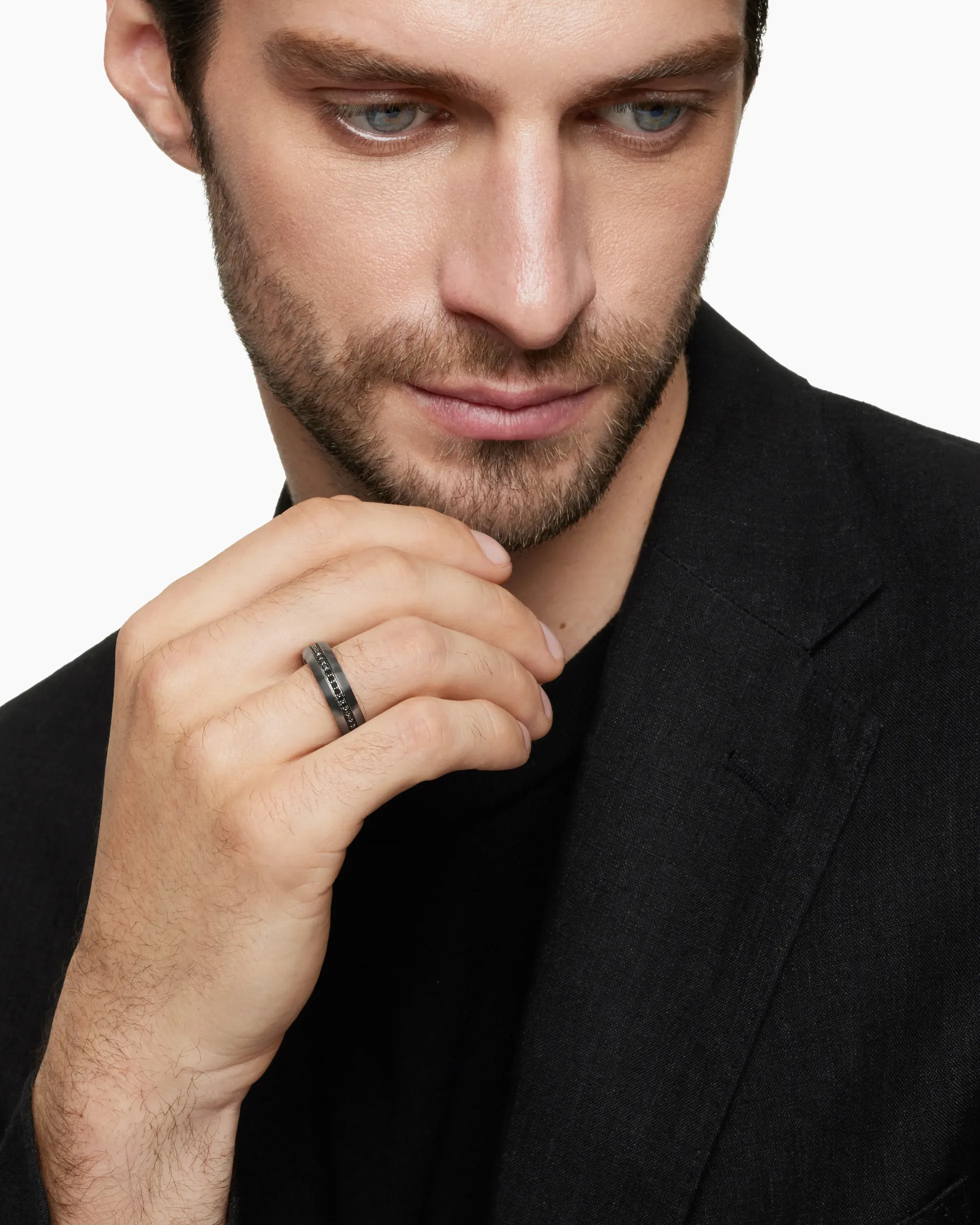 Streamline® Band Ring Grey Titanium with Black Diamonds, 6mm