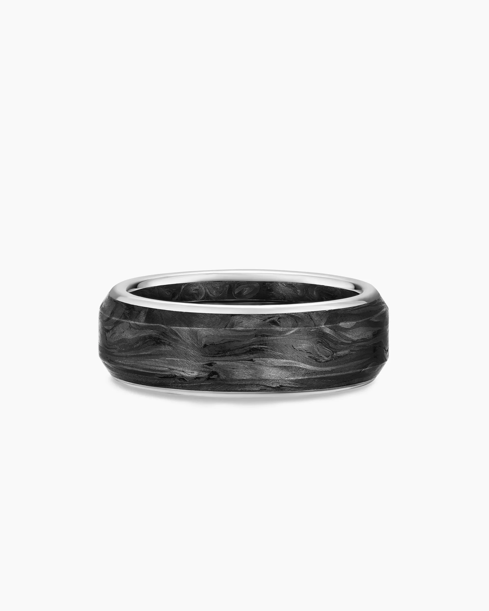 Streamline® Band Ring 18K White Gold with Forged Carbon, 8mm