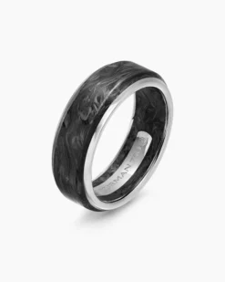 Streamline® Band Ring 18K White Gold with Forged Carbon, 8mm