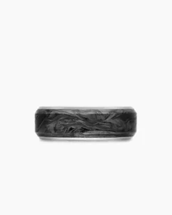 Streamline® Band Ring 18K White Gold with Forged Carbon, 8mm