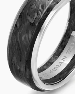 Streamline® Band Ring 18K White Gold with Forged Carbon, 8mm