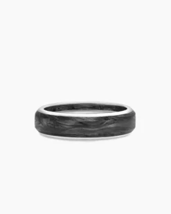 Streamline® Band Ring 18K White Gold with Forged Carbon, 6mm