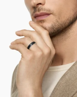 Streamline® Band Ring 18K White Gold with Forged Carbon, 6mm