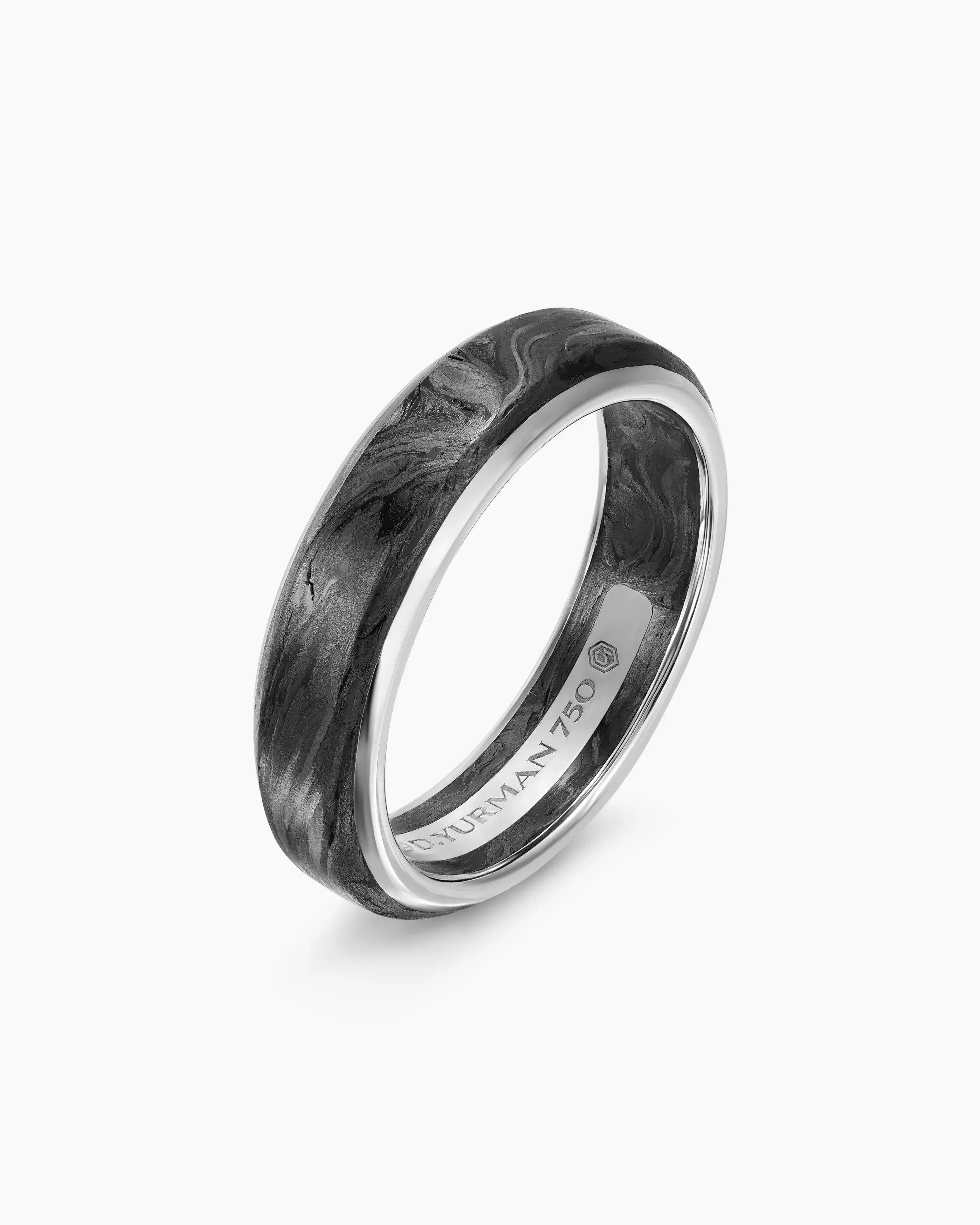 Streamline® Band Ring 18K White Gold with Forged Carbon, 6mm
