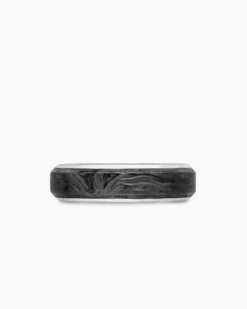 Streamline® Band Ring 18K White Gold with Forged Carbon, 6mm