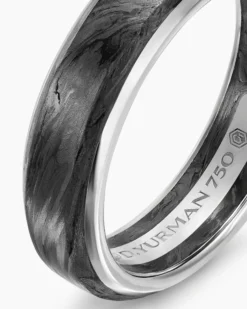 Streamline® Band Ring 18K White Gold with Forged Carbon, 6mm