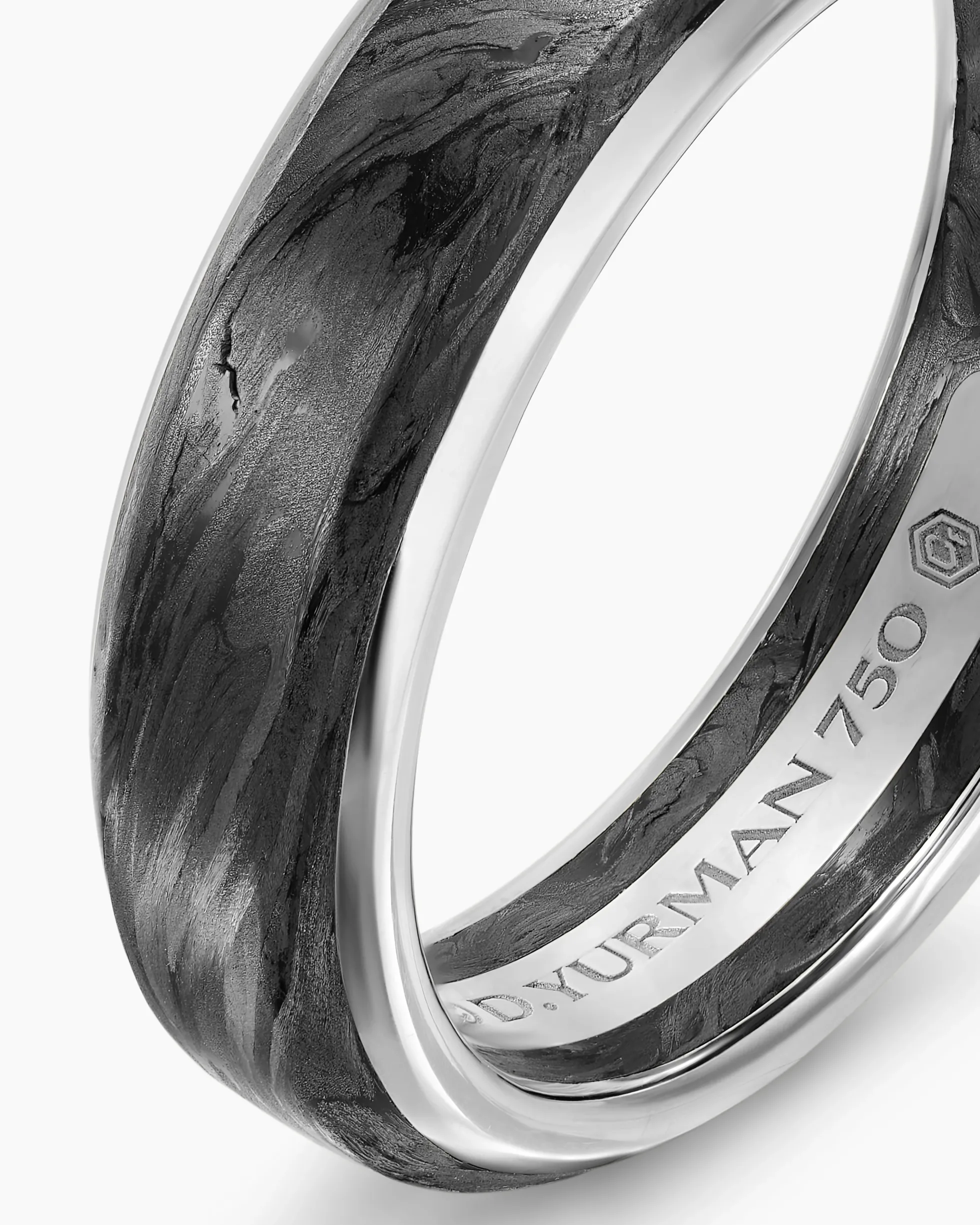 Streamline® Band Ring 18K White Gold with Forged Carbon, 6mm