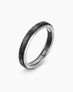 Streamline® Band Ring 18K White Gold with Forged Carbon, 4mm