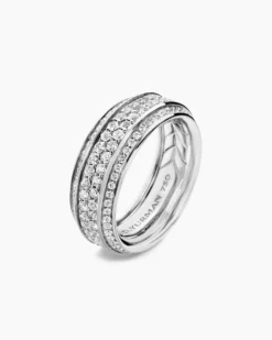 Streamline® Beveled Band Ring 18K White Gold with Diamonds, 8.5mm