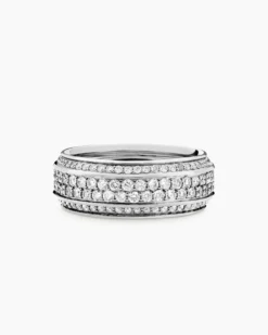 Streamline® Beveled Band Ring 18K White Gold with Diamonds, 8.5mm