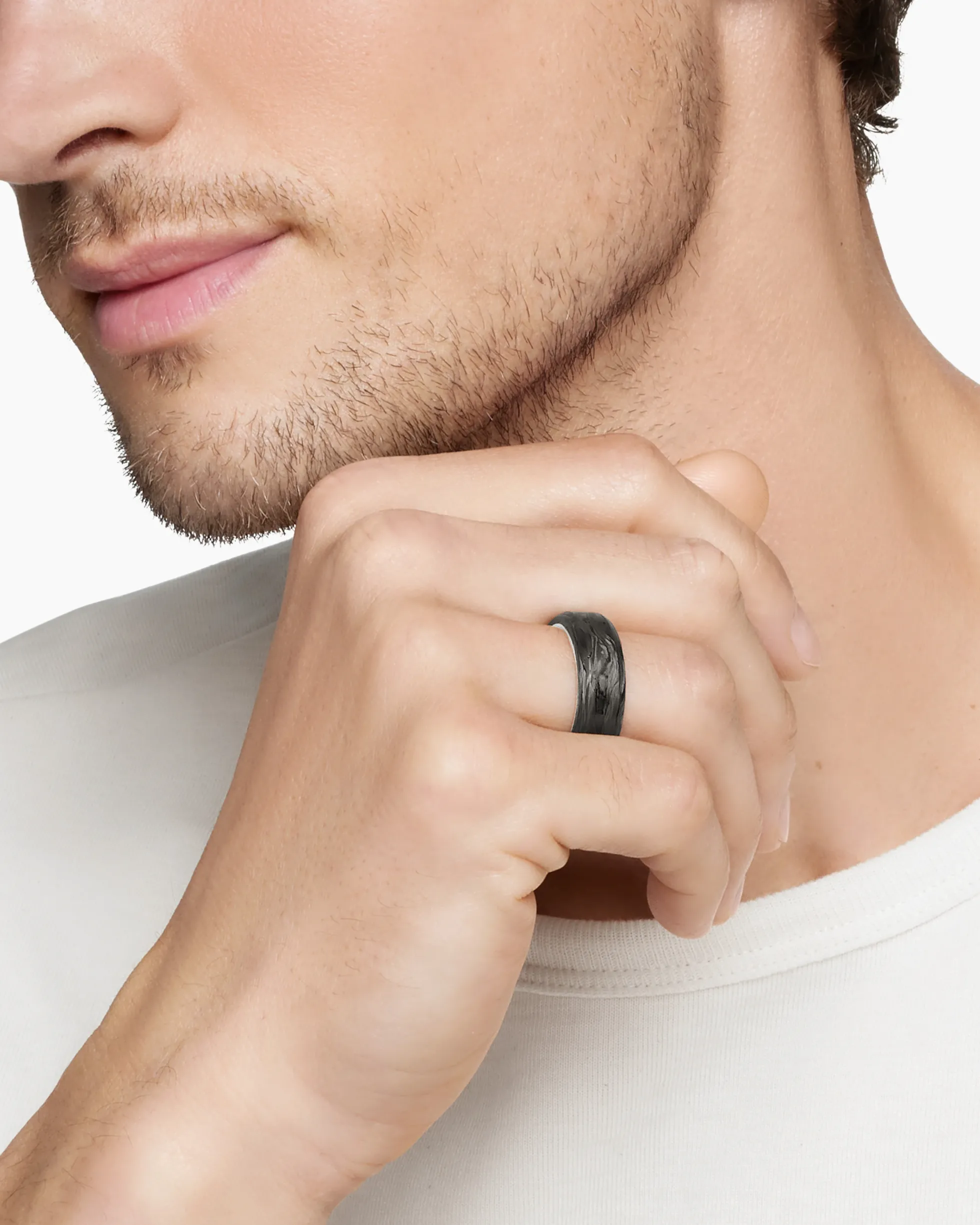 Streamline® Beveled Band Ring Sterling Silver with Forged Carbon, 8.5mm