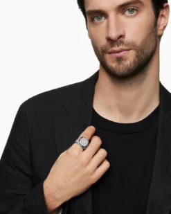 Streamline® Bold Signet Ring Sterling Silver with Diamonds, 23.4mm